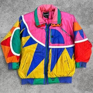 Vintage 1980s colorblock colorful puffer Gallery size XL alpine down filled zip